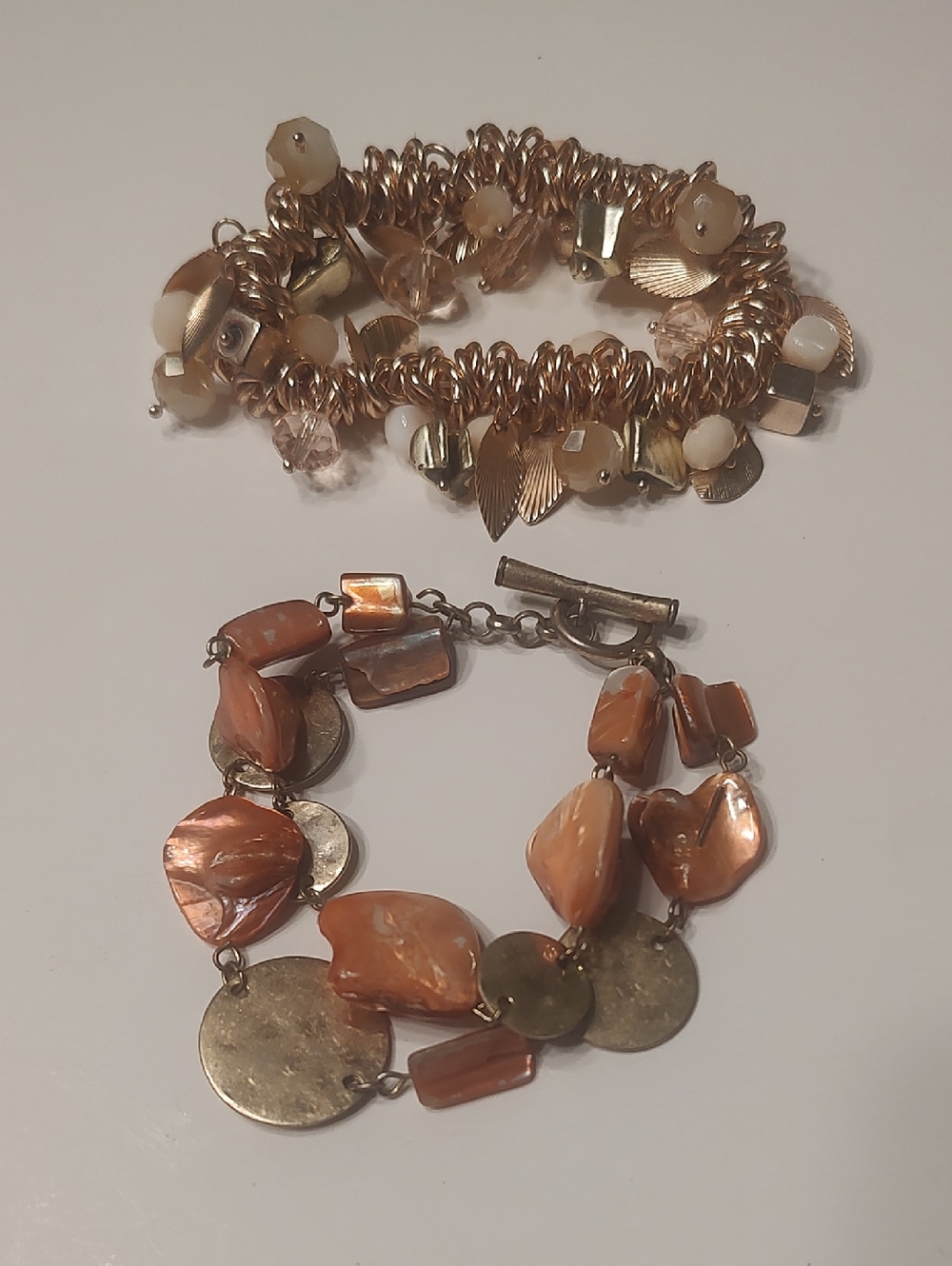 KENNETH COLE Mother of Pearl & gold tone Disks & Rose Gold Beaded Stretch Lot